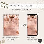 Rose Gold Balloon Birthday Invitation