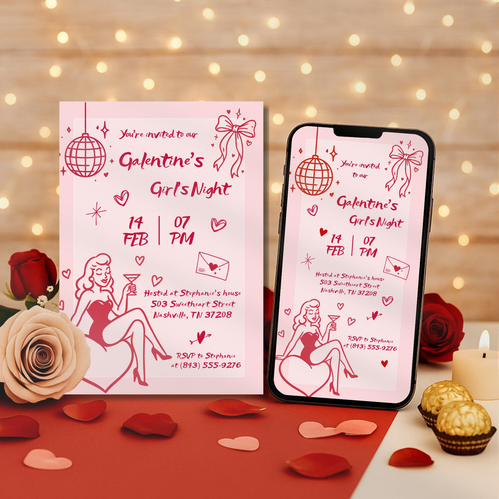 Pin Up Galentines Girls Night Invitation
