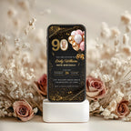 Elegant Pink Gold Balloon Photo 90th Birthday Invitation