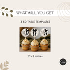 Black Bow Birthday Cupcake Toppers