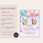 He or She Teddy Gender Reveal Invitation