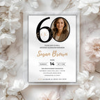 Modern 60th Birthday Invitation with Photo Number