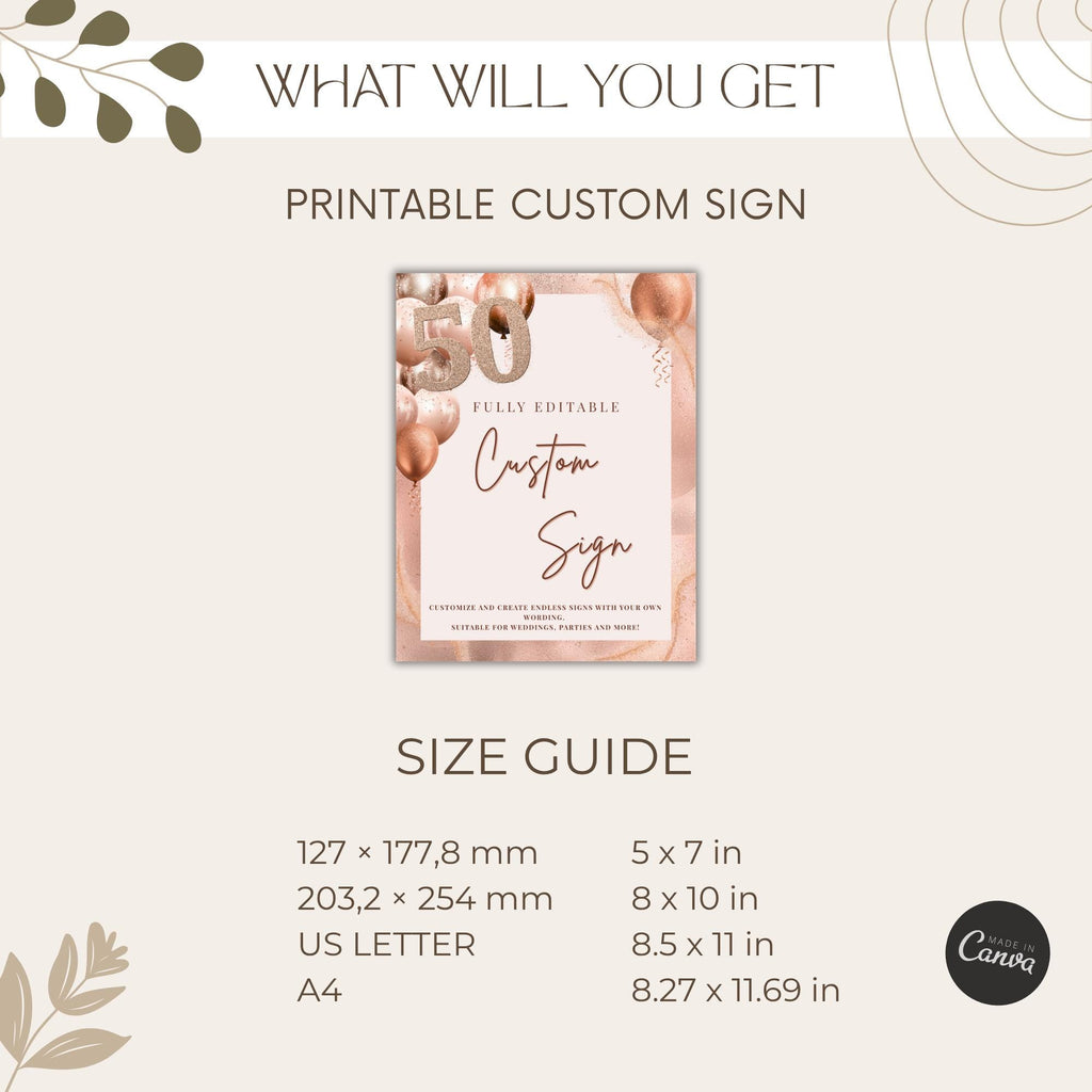 Rose Gold 50th Birthday Custom Sign
