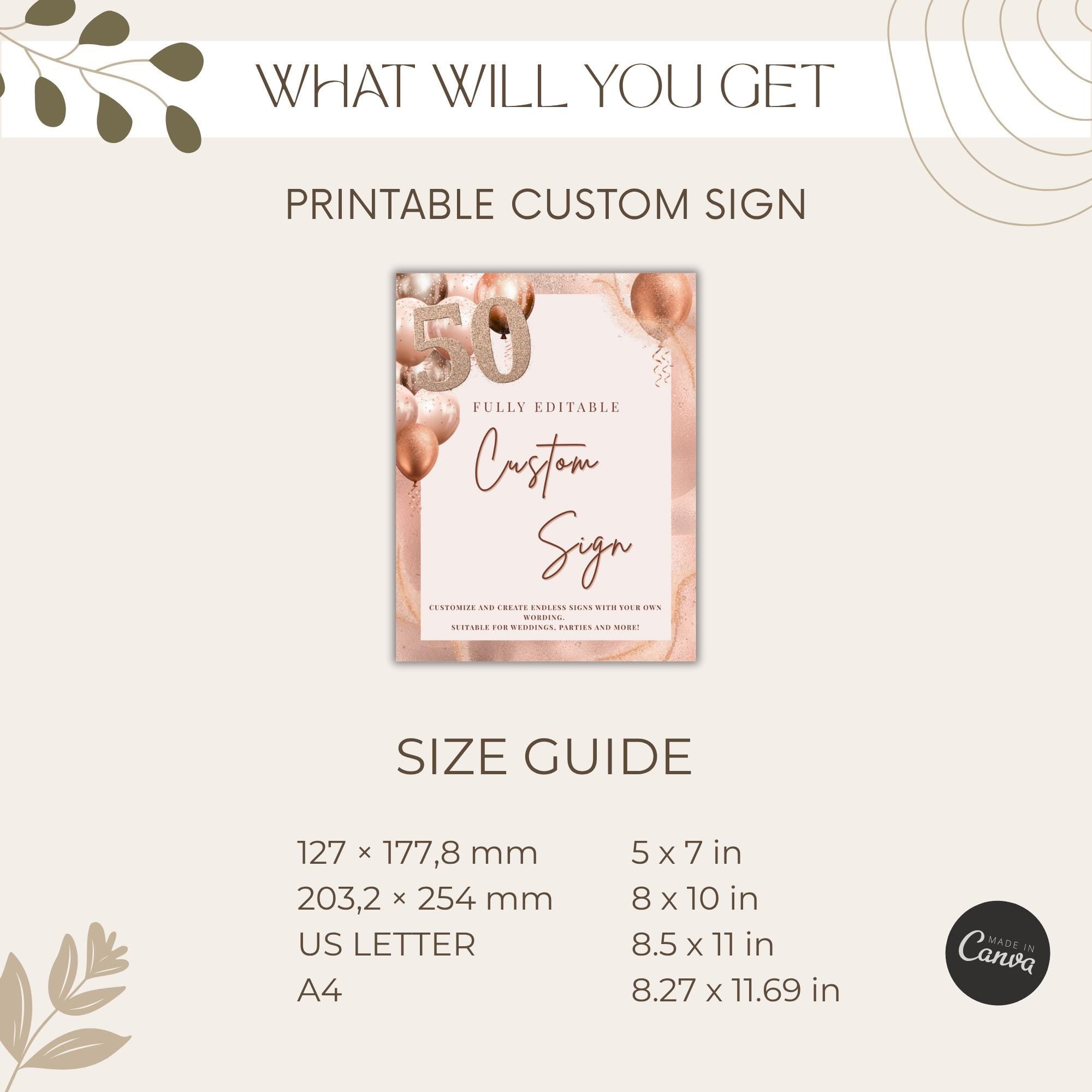 Rose Gold 50th Birthday Custom Sign