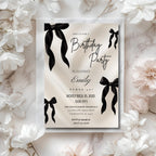 Elegant Black Bow 40th Birthday Invitation