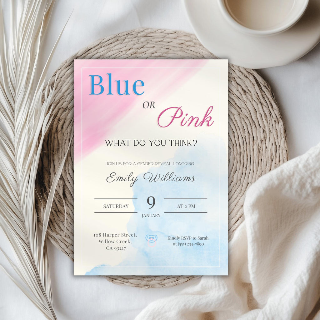 Blue or Pink Gender Reveal Invitation