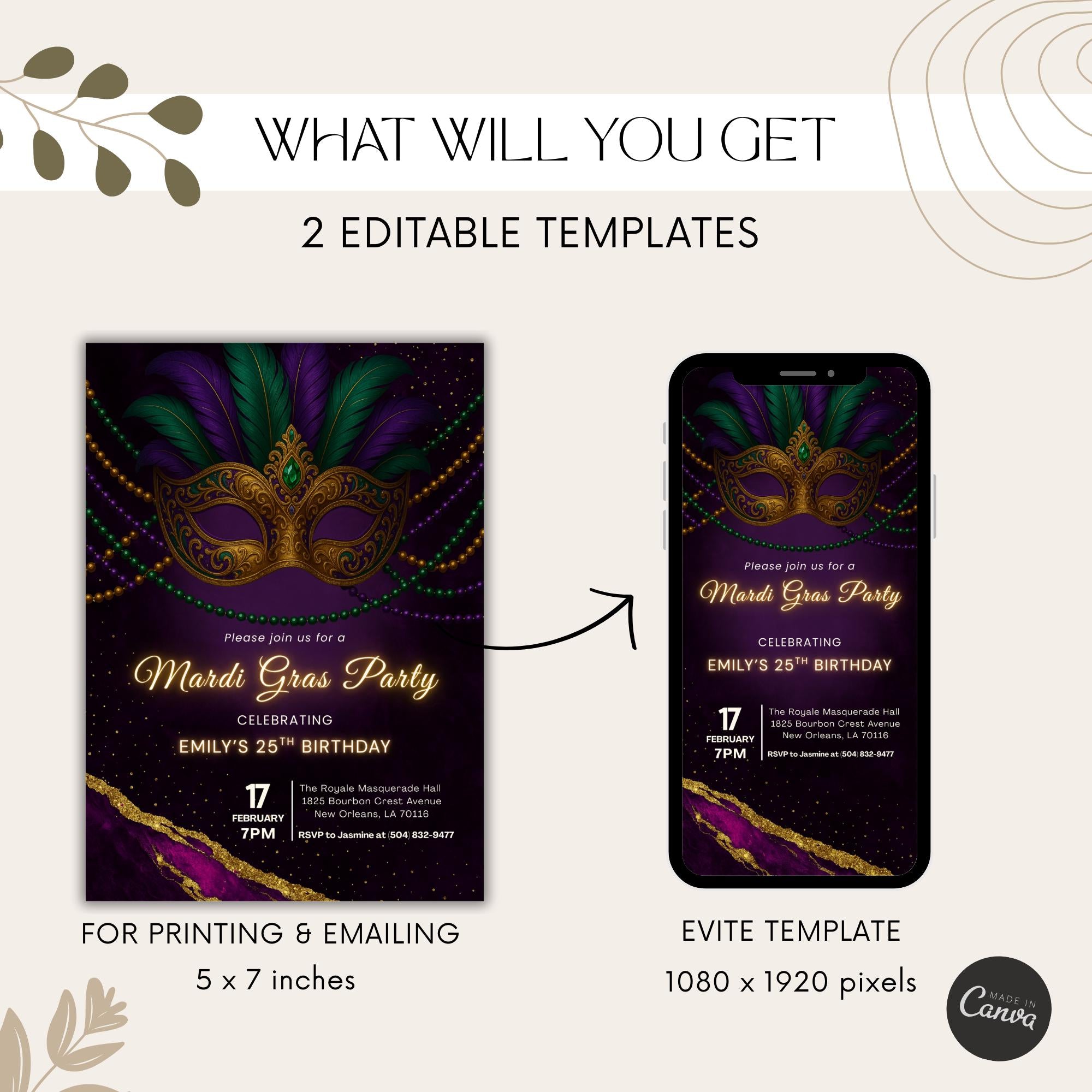 Mardi Gras Mask Birthday Party Invitation