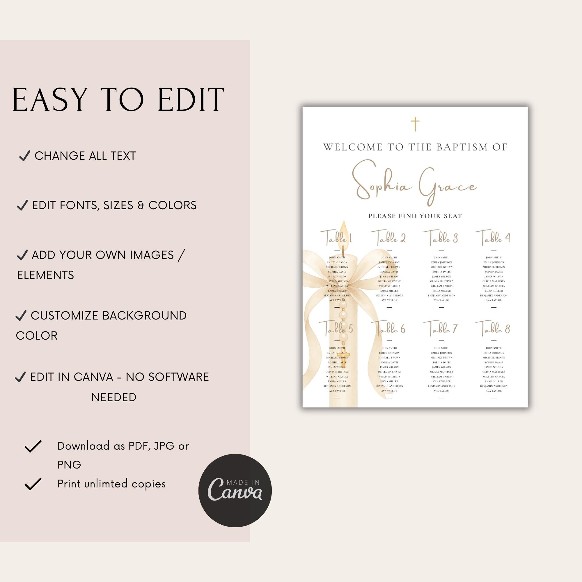 Gold Candle Baptism Seating Chart