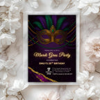 Mardi Gras Mask Birthday Party Invitation