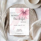 Pink Bow First Birthday Invitation