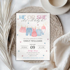 He or She Baby Clothes Gender Reveal Invitation