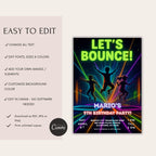 Neon Trampoline Park Kids Birthday Invitation