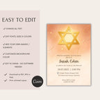 Star Of David Watercolor Bat Mitzvah Invitation