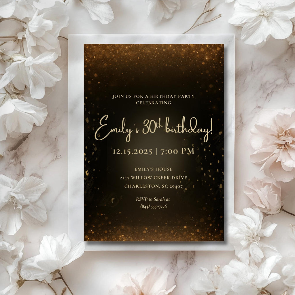 Elegant Gold Glitter Birthday Invitation