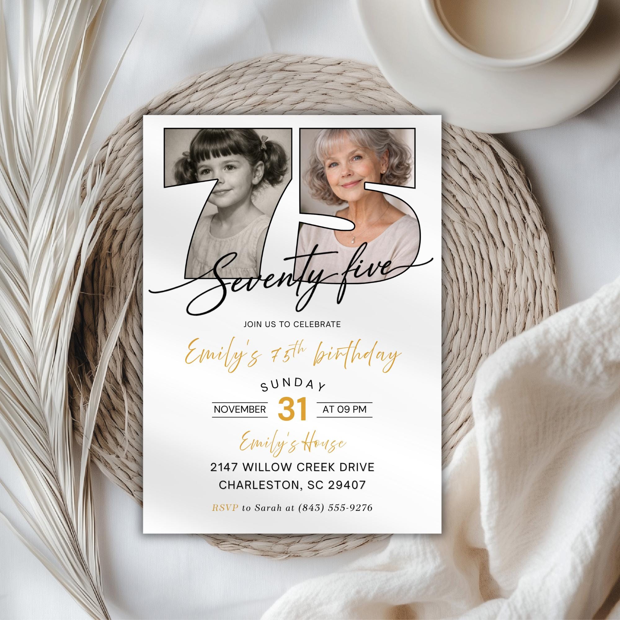 Photo Timeline 75th Birthday Invitation