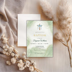 Elegant Green Watercolor Baptism Invitation