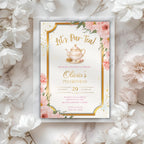 Elegant Gold Floral Tea Party Kids Birthday Invitation