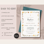 Elegant Wildflower Baptism Invitation with Cross