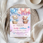 He or She Teddy Gender Reveal Invitation