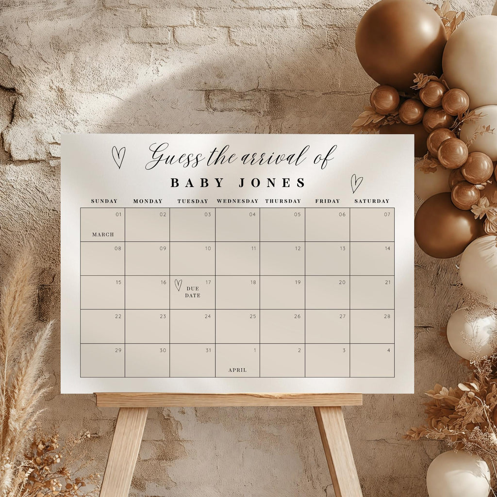 Elegant Gender Reveal Due Date Calendar