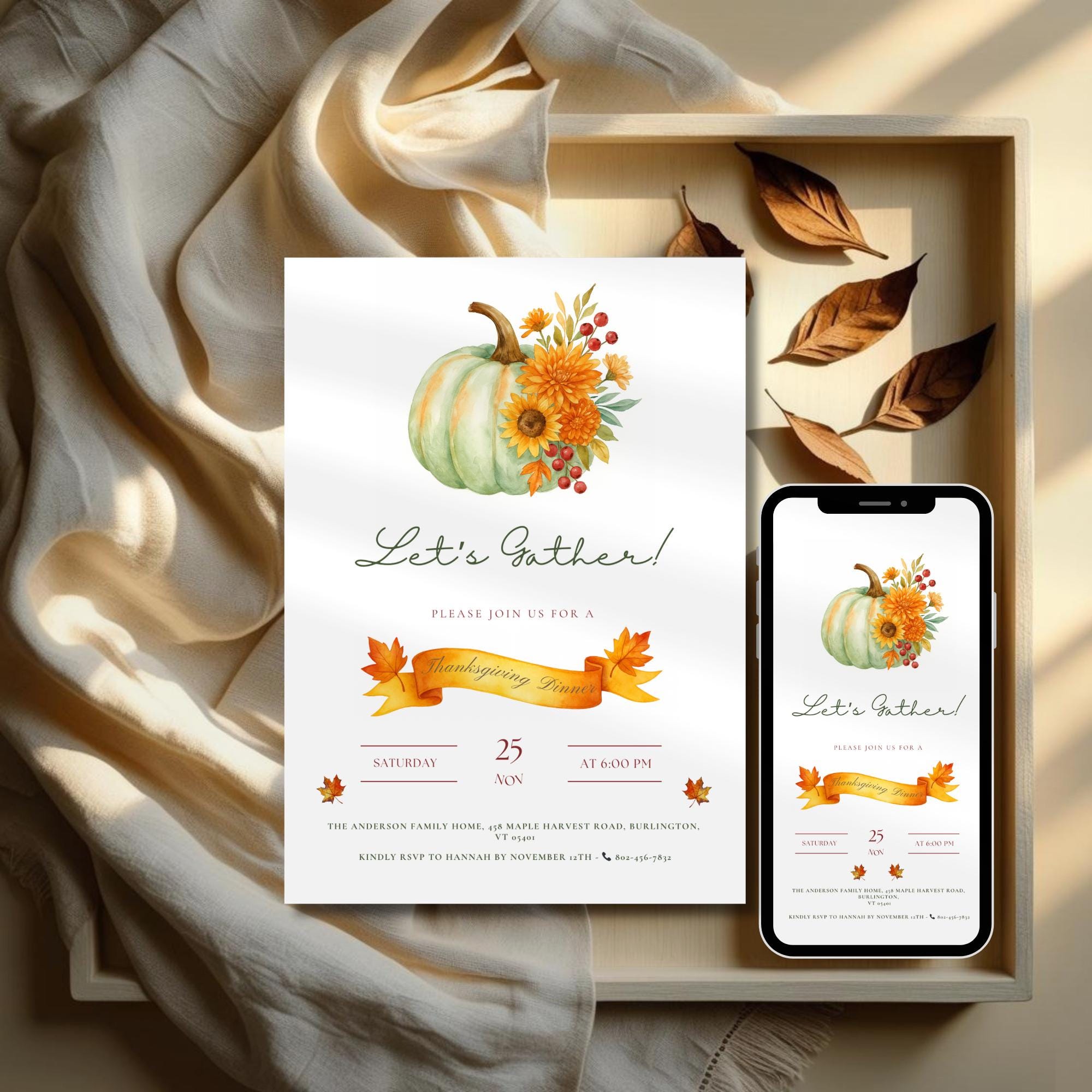 Let's Gather Thanksgiving Dinner Invitation