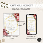 Elegant Gold Geometric Floral 75th Birthday Invitation