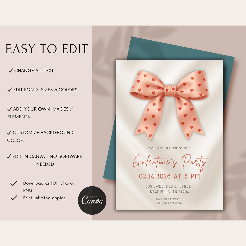Pink Bow Galentines Party Invitation