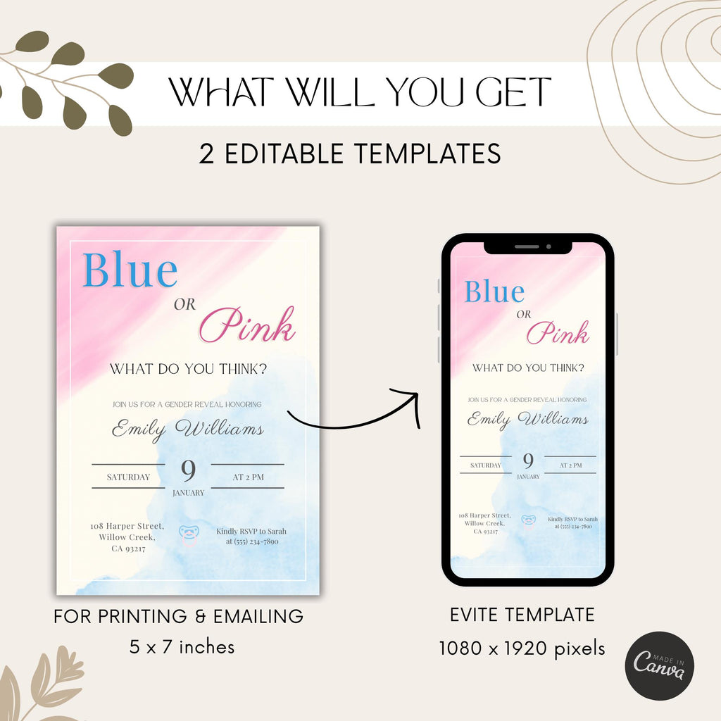 Blue or Pink Gender Reveal Invitation