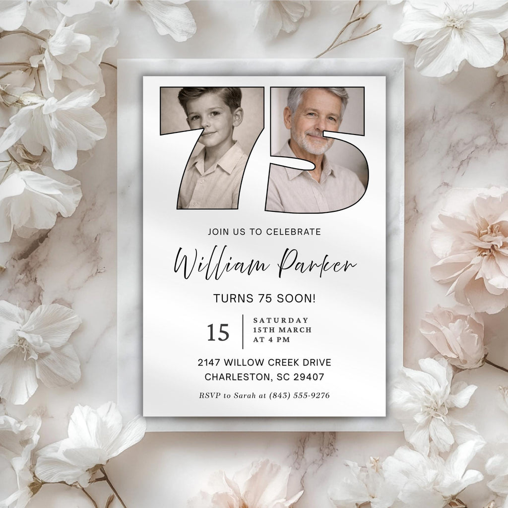 Photo Timeline 75th Birthday Invitation