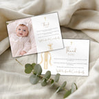 Gold Candle Baptism Photo Thank You Card