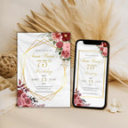 Elegant Gold Geometric Floral 75th Birthday Invitation