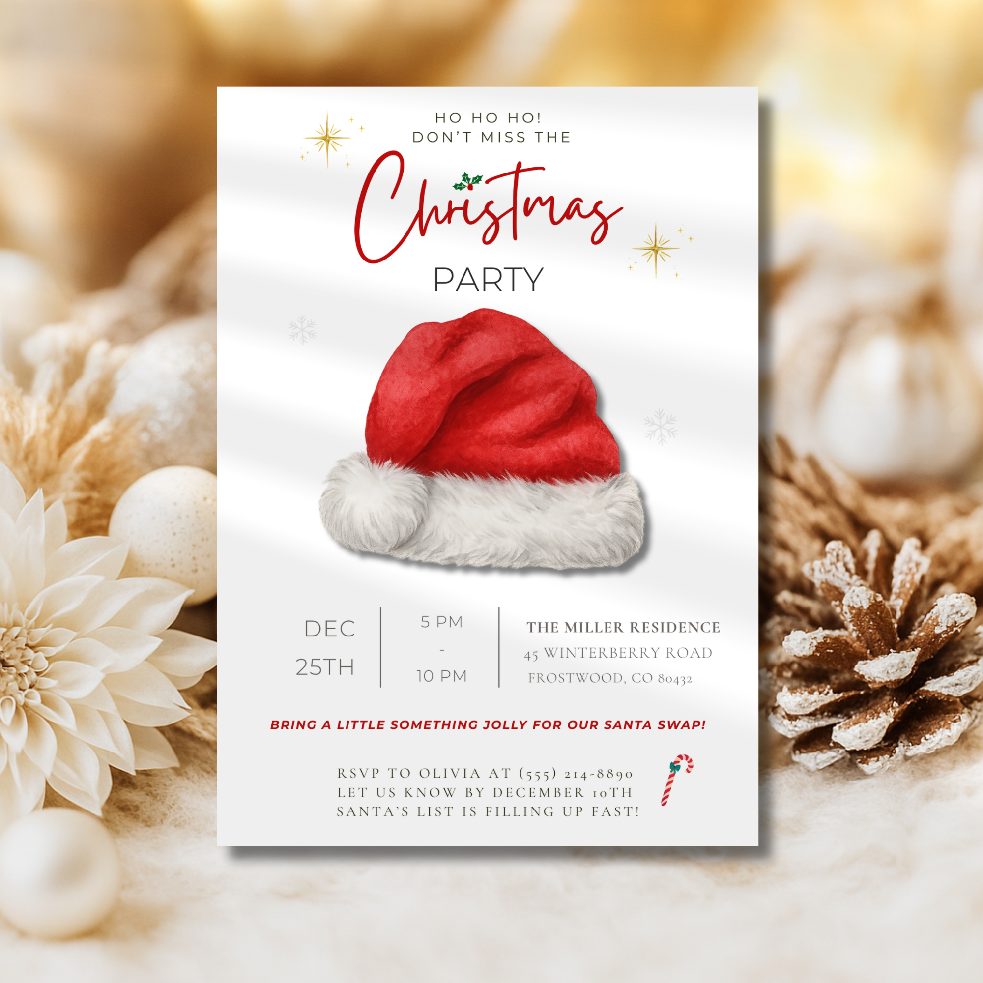 Santa Hat Christmas Party Invitation