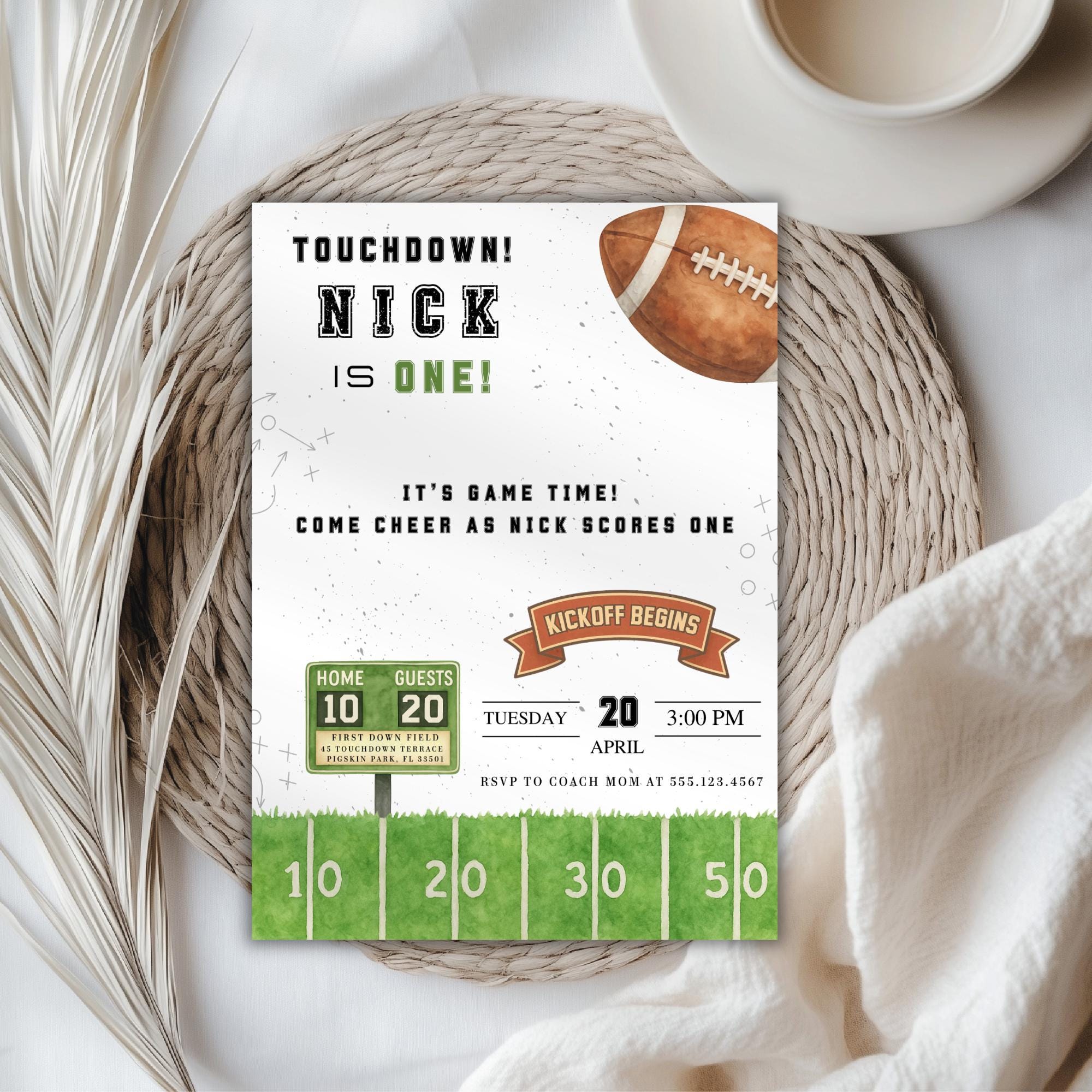 Touchdown Football 1st Birthday Invitation