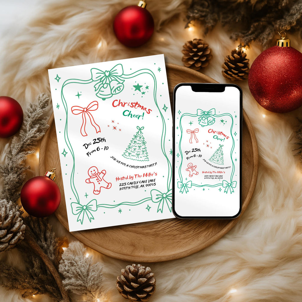 Hand Drawn Red & Green Christmas Invitation