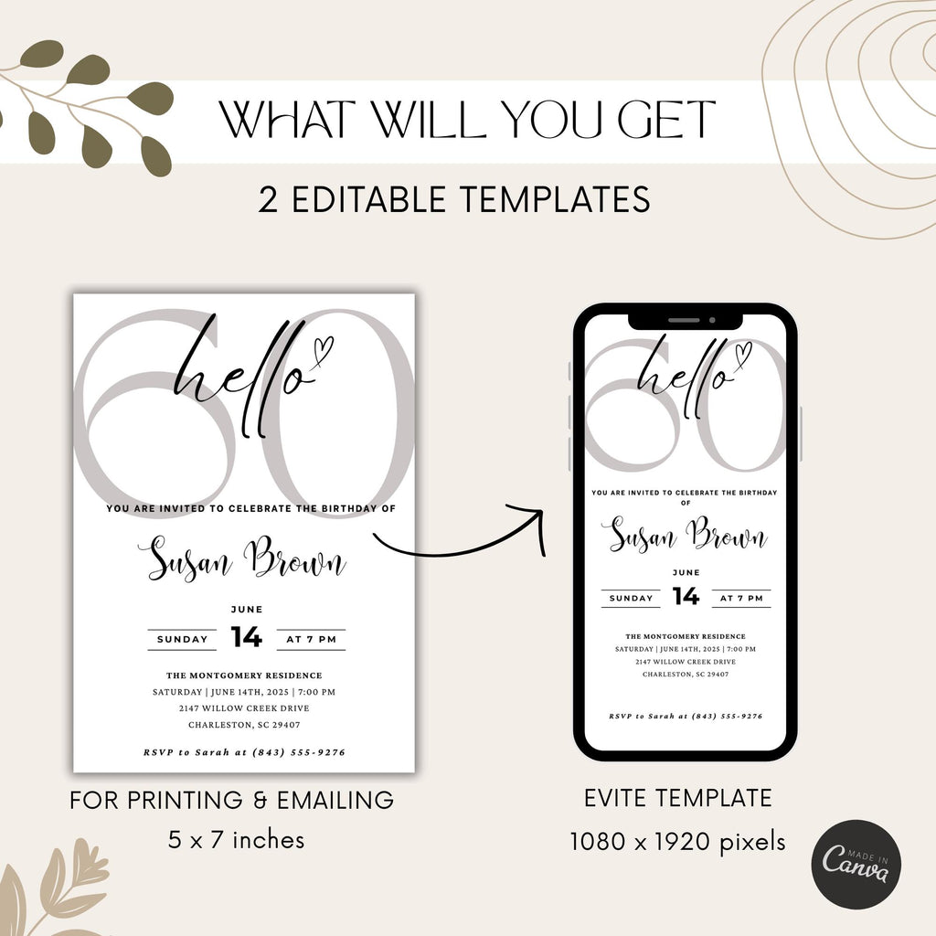 Minimal 60th Birthday Invitation