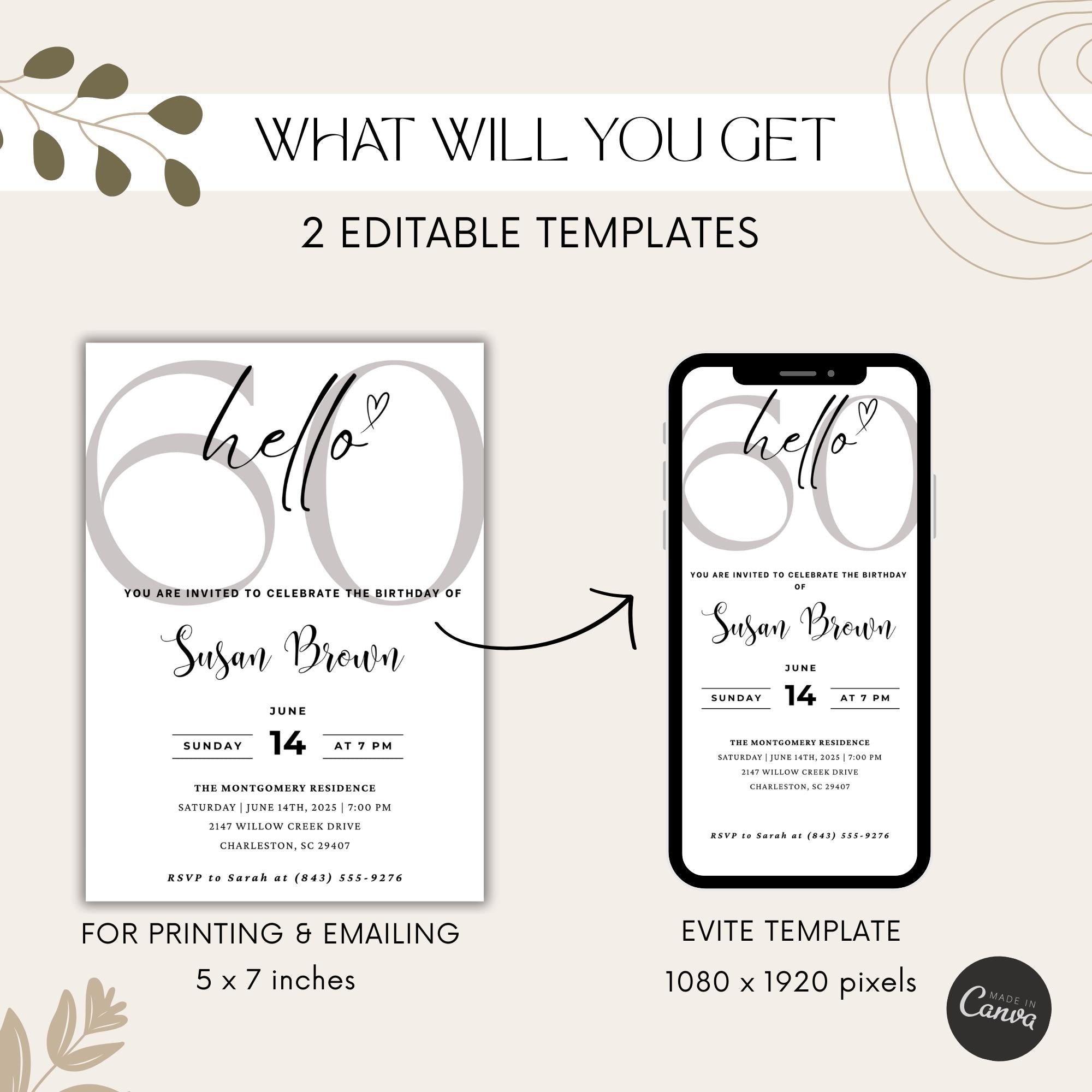 Minimal 60th Birthday Invitation