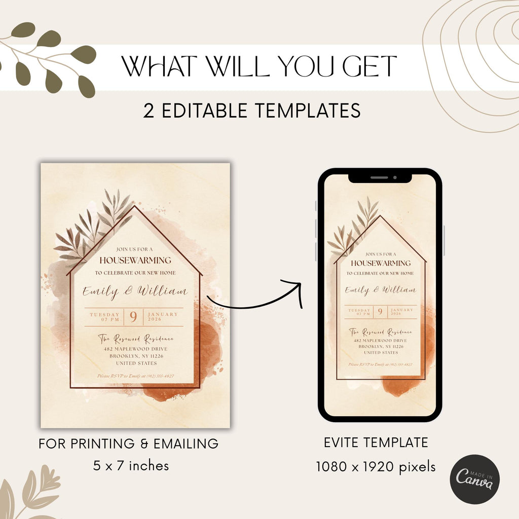 Watercolor Boho Housewarming Party Invitation