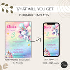 Pastel Rainbow Unicorn Kids Birthday Invitation