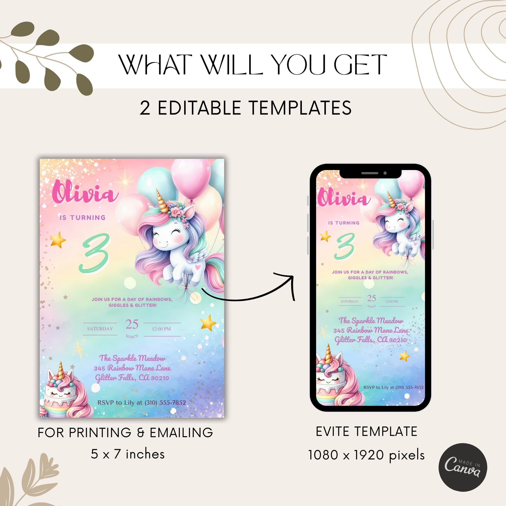 Pastel Rainbow Unicorn Kids Birthday Invitation