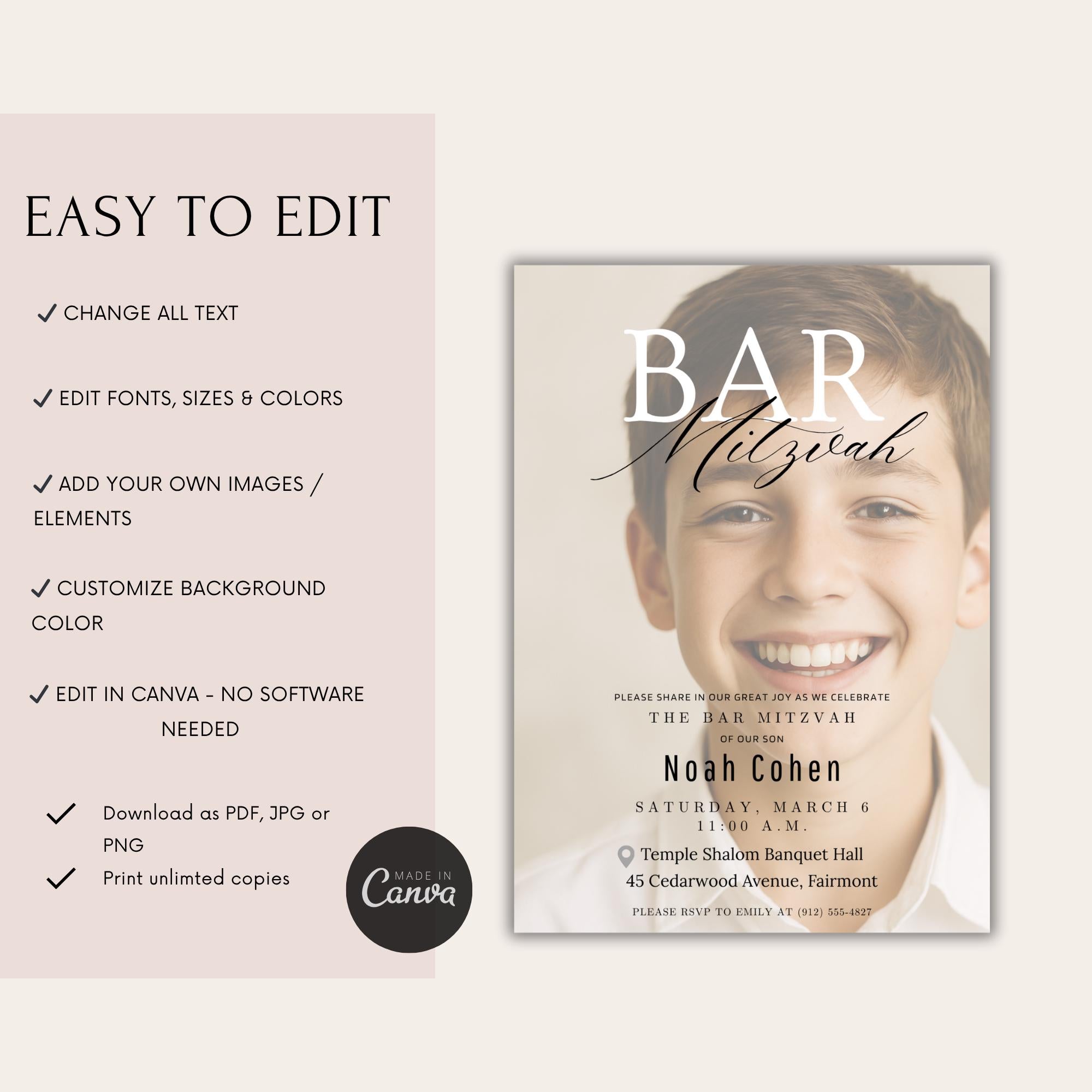Bar Mitzvah Photo Invitation