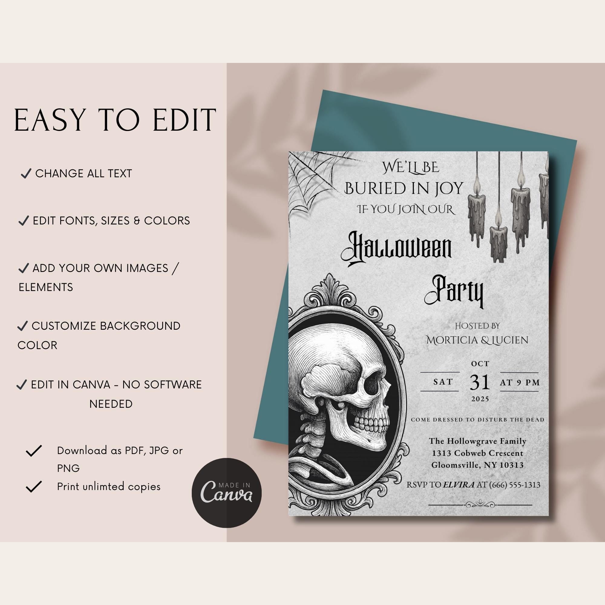 Gothic Skull Halloween Party Invitation