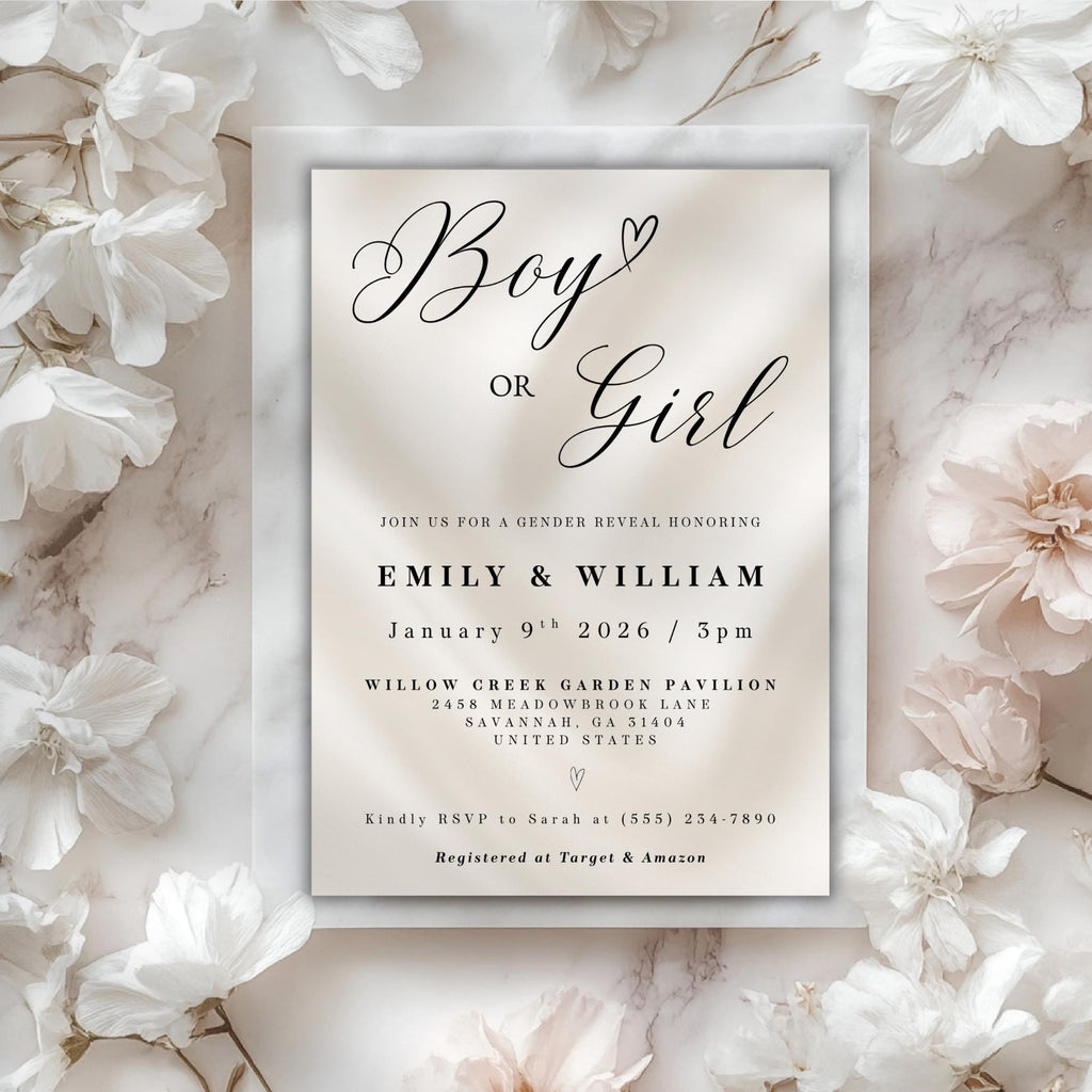 Elegant Boy or Girl Gender Reveal Invitation