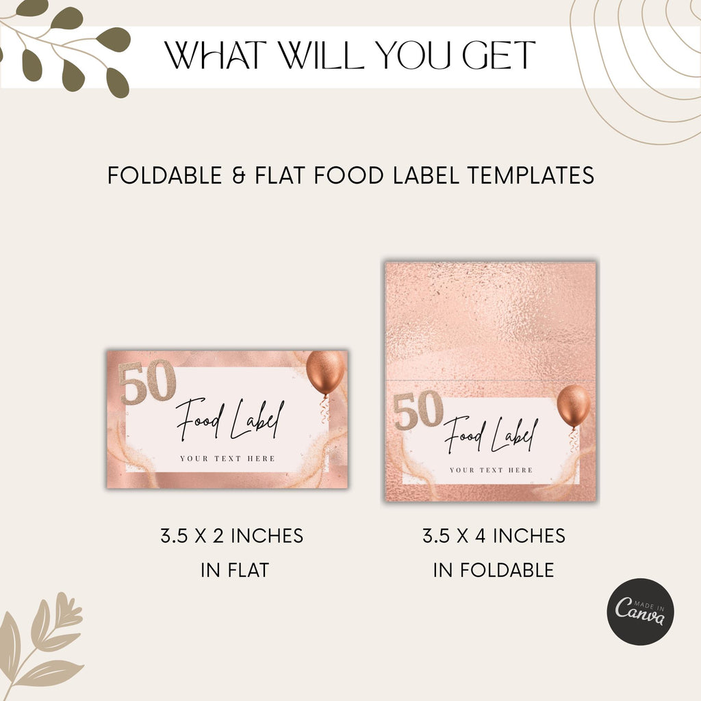 50th Birthday Food Labels Rose Gold