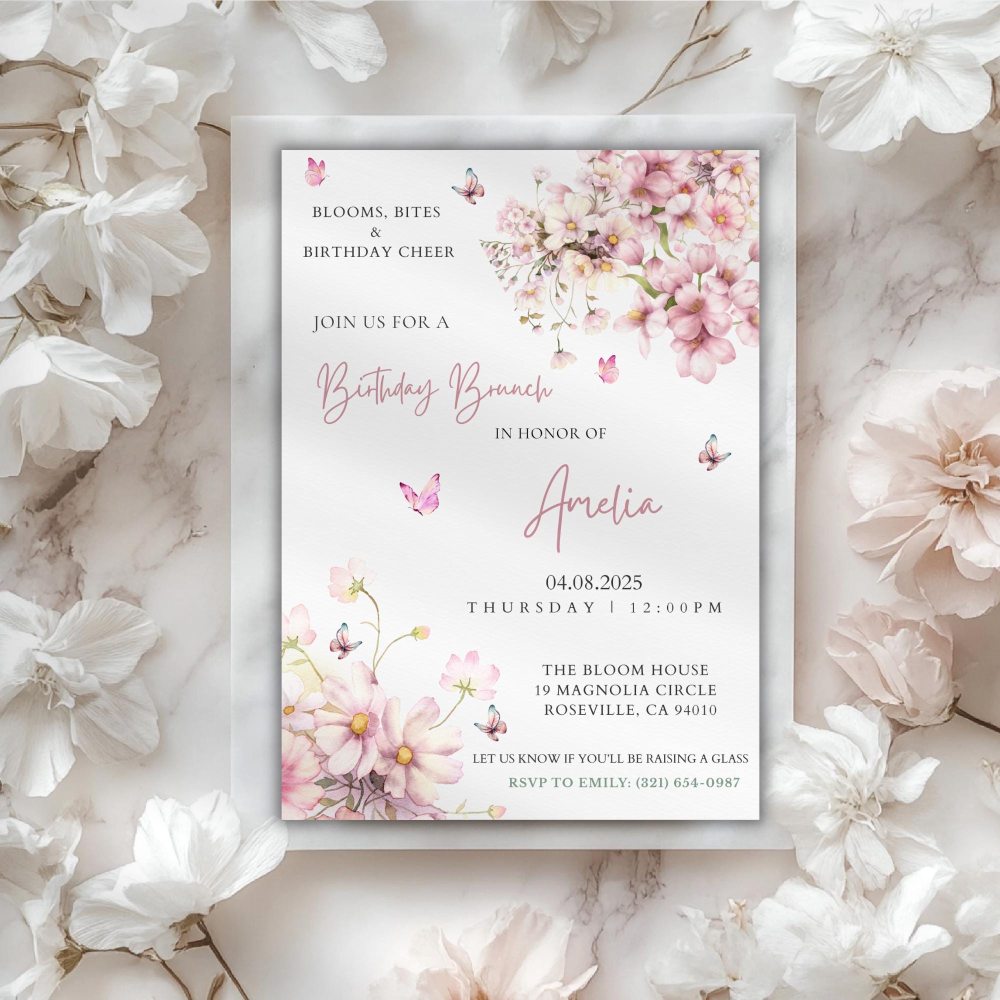 Watercolor Wildflower Birthday Brunch Invitation