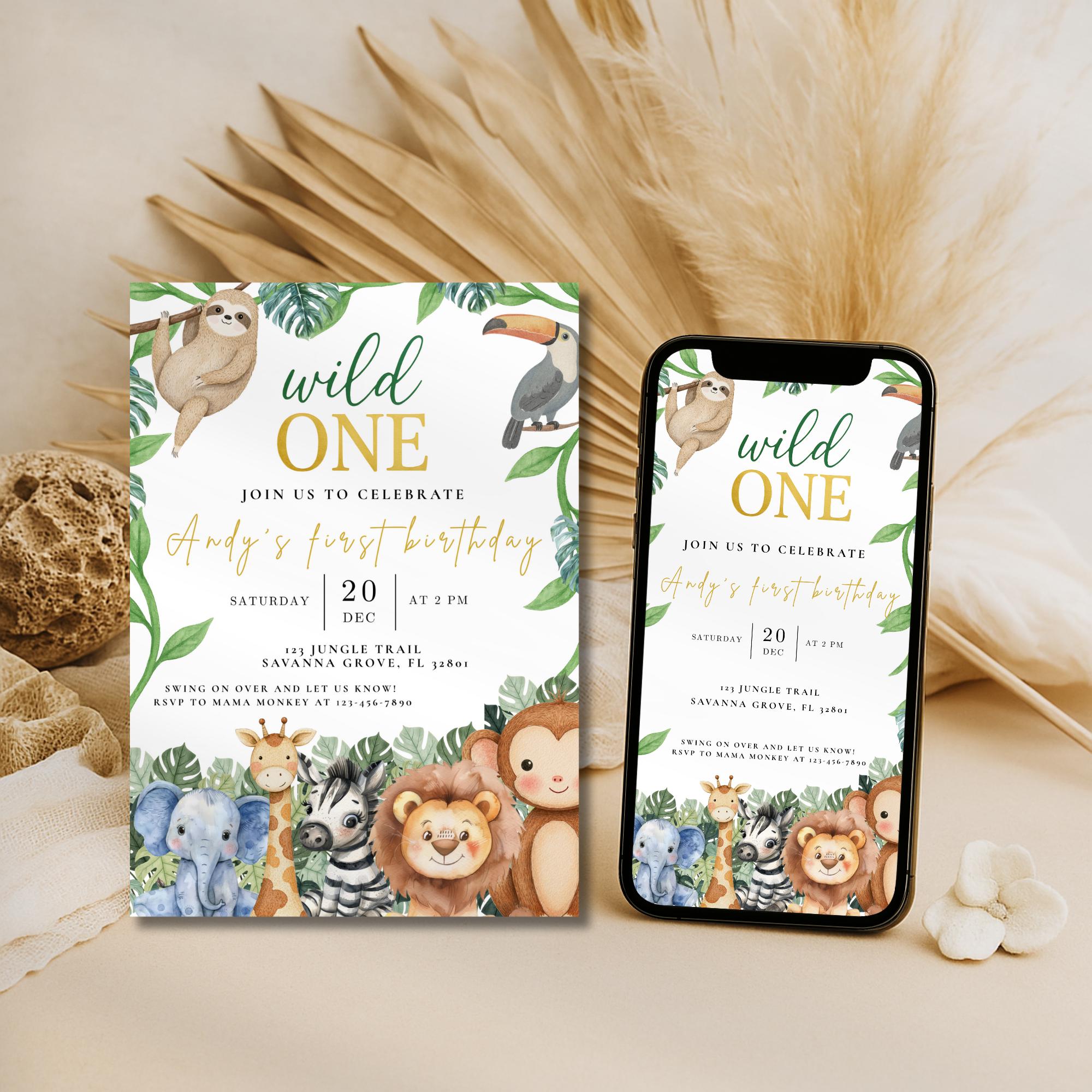 Wild One Safari Birthday Invitation