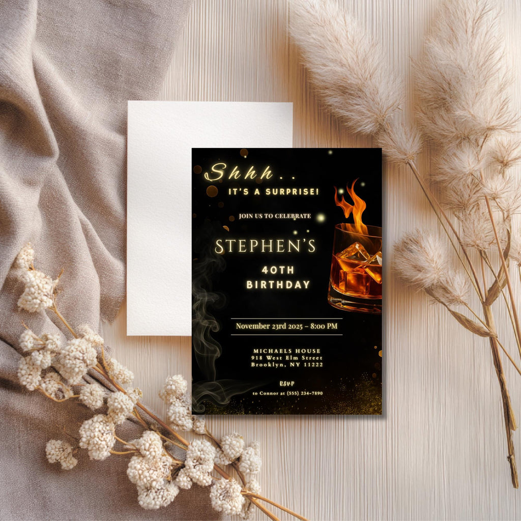 Elegant Whiskey Glow 40th Birthday Invitation