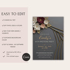Elegant Burgundy Gold Floral 50th Birthday Invitation