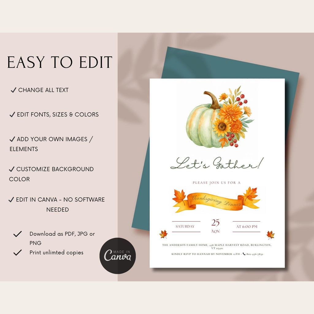 Let's Gather Thanksgiving Dinner Invitation