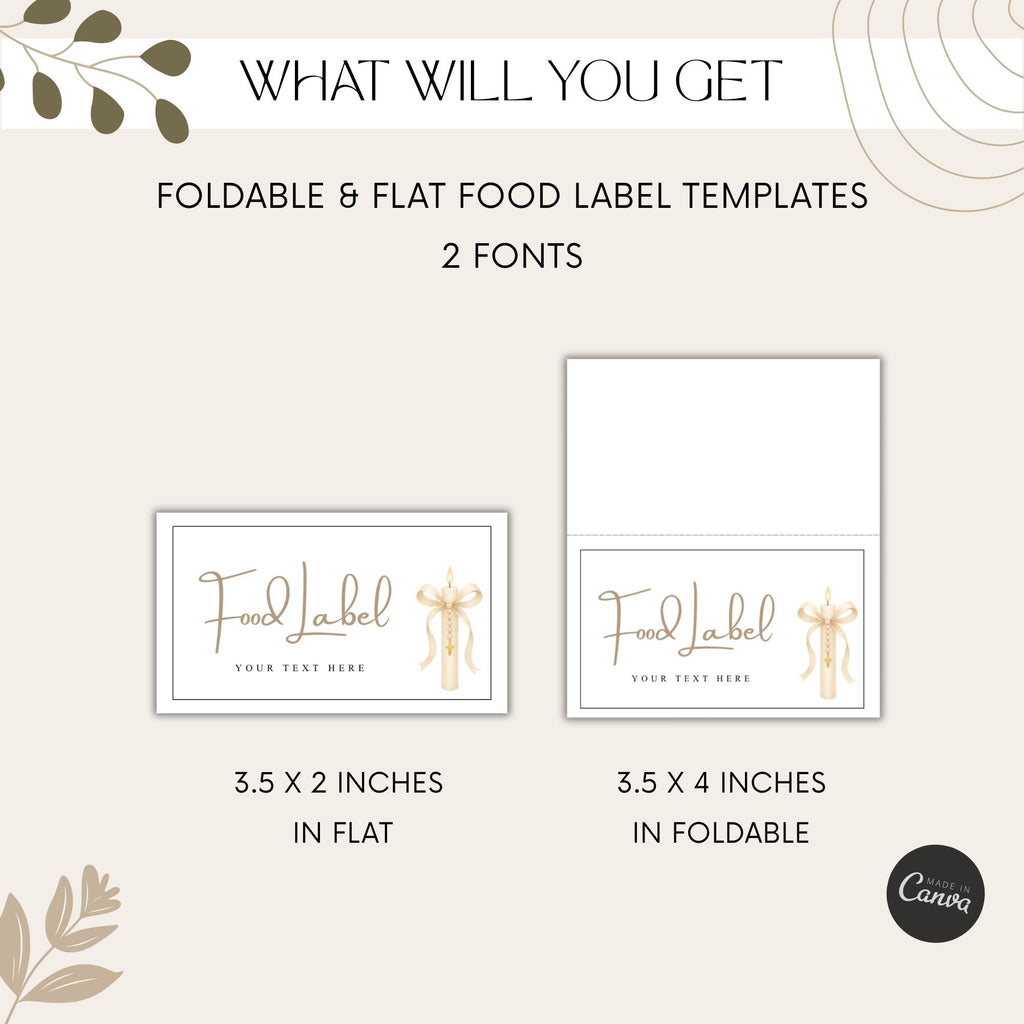 Gold Candle Baptism Buffet Food Labels