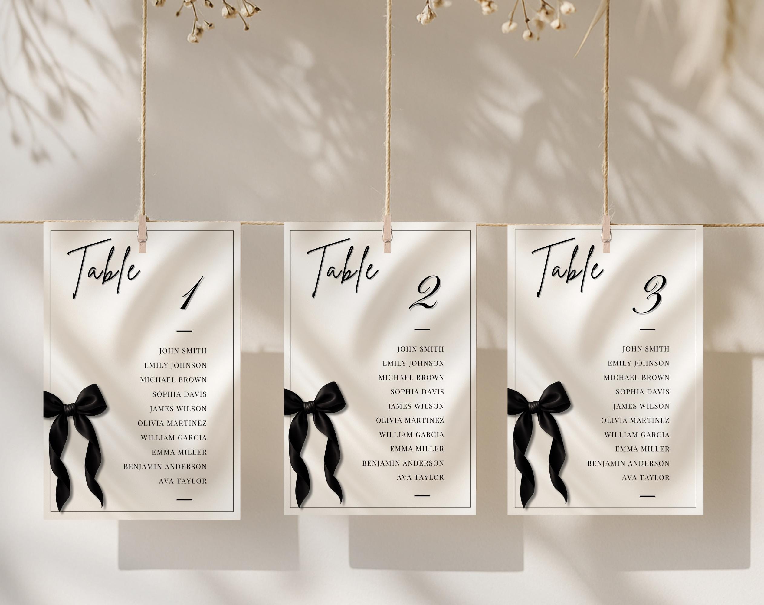 Black Bow Birthday Seating Chart